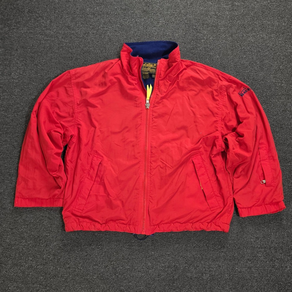 Vintage Eddie Bauer Bomber Jacket Womens Small Red Fleece Lined Nylon Made USA
